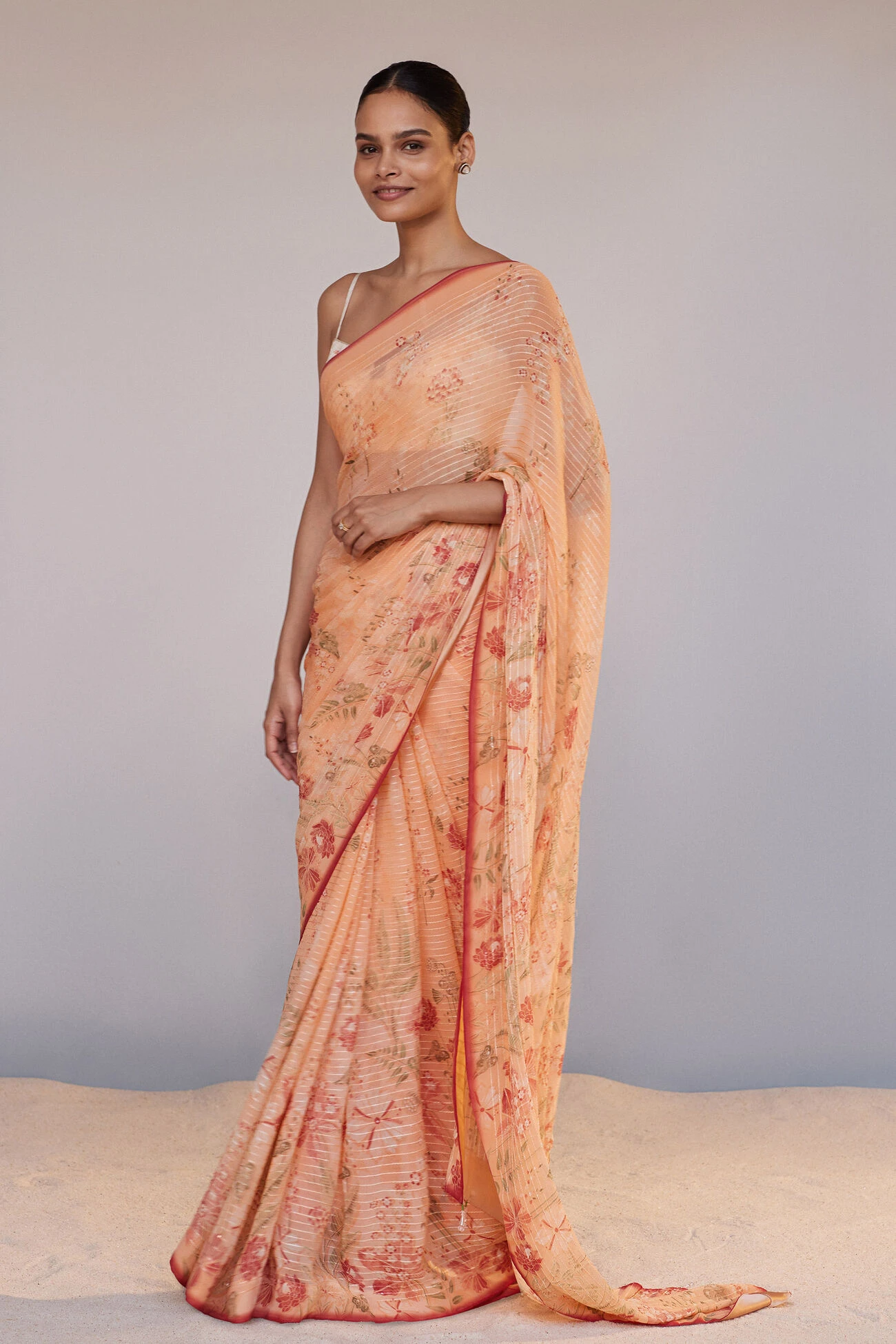 Calfuray Saree Set - Peach 1 Calfuray Saree Set - Peach