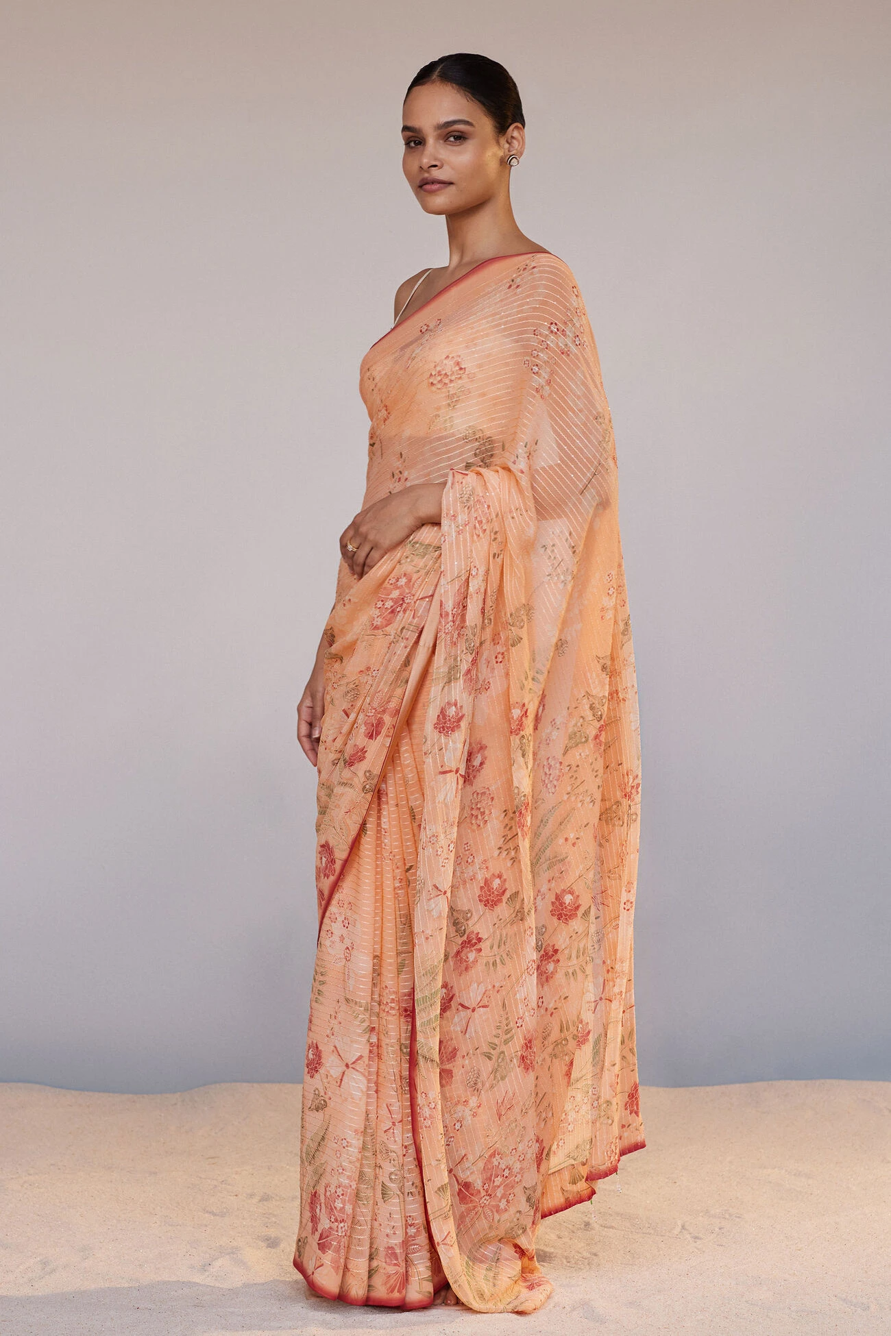 Calfuray Saree Set - Peach 2 Calfuray Saree Set - Peach - Image 2