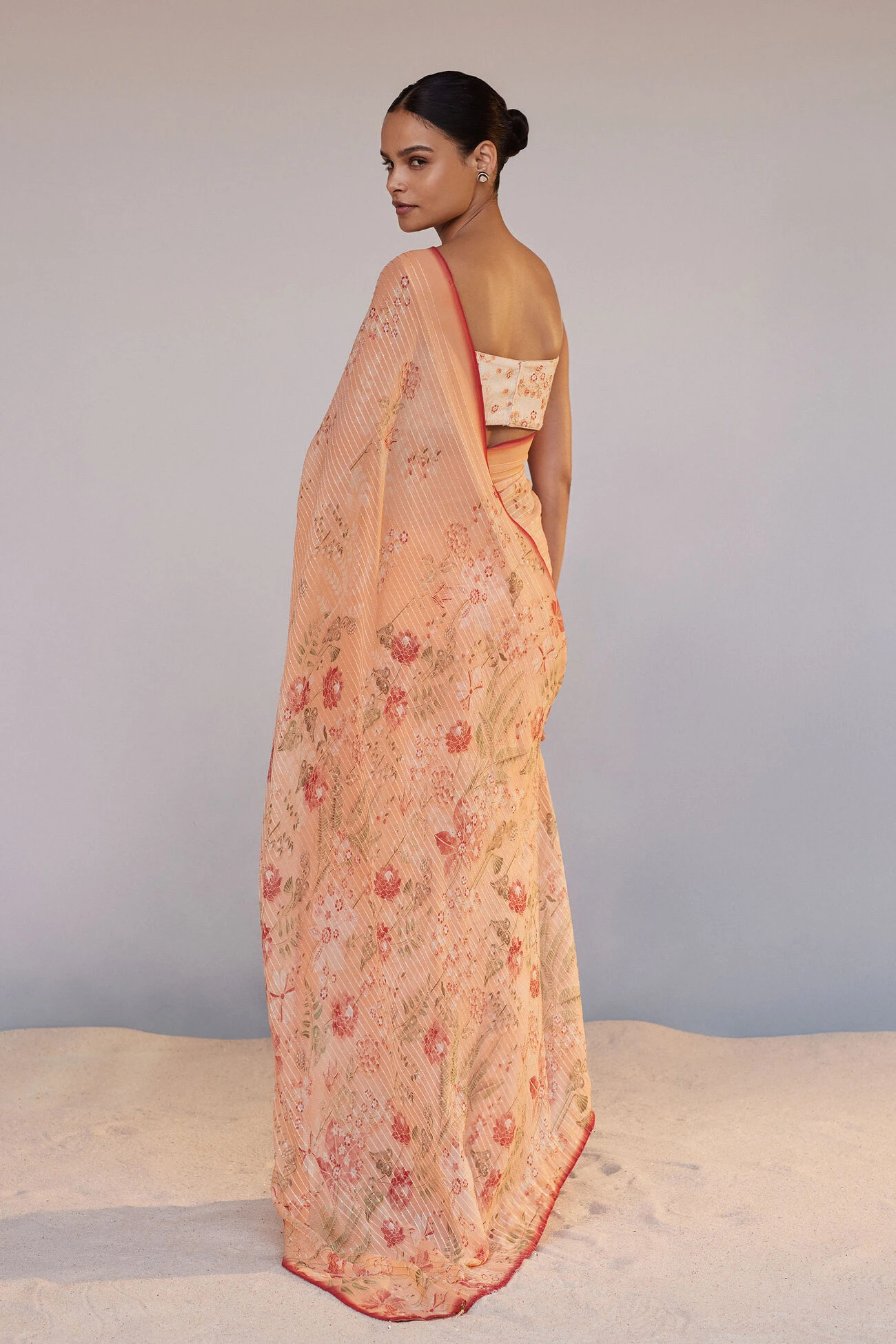 Calfuray Saree Set - Peach 3 Calfuray Saree Set - Peach - Image 3