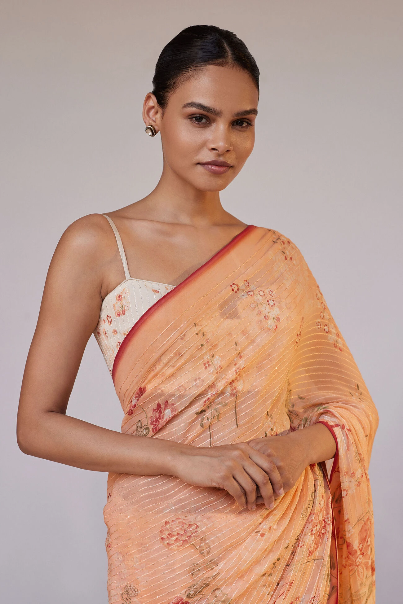 Calfuray Saree Set - Peach 4 Calfuray Saree Set - Peach - Image 4