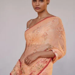 Calfuray Saree Set - Peach 11 Calfuray Saree Set - Peach -Abhinaya shop S23RS112A Peach 5