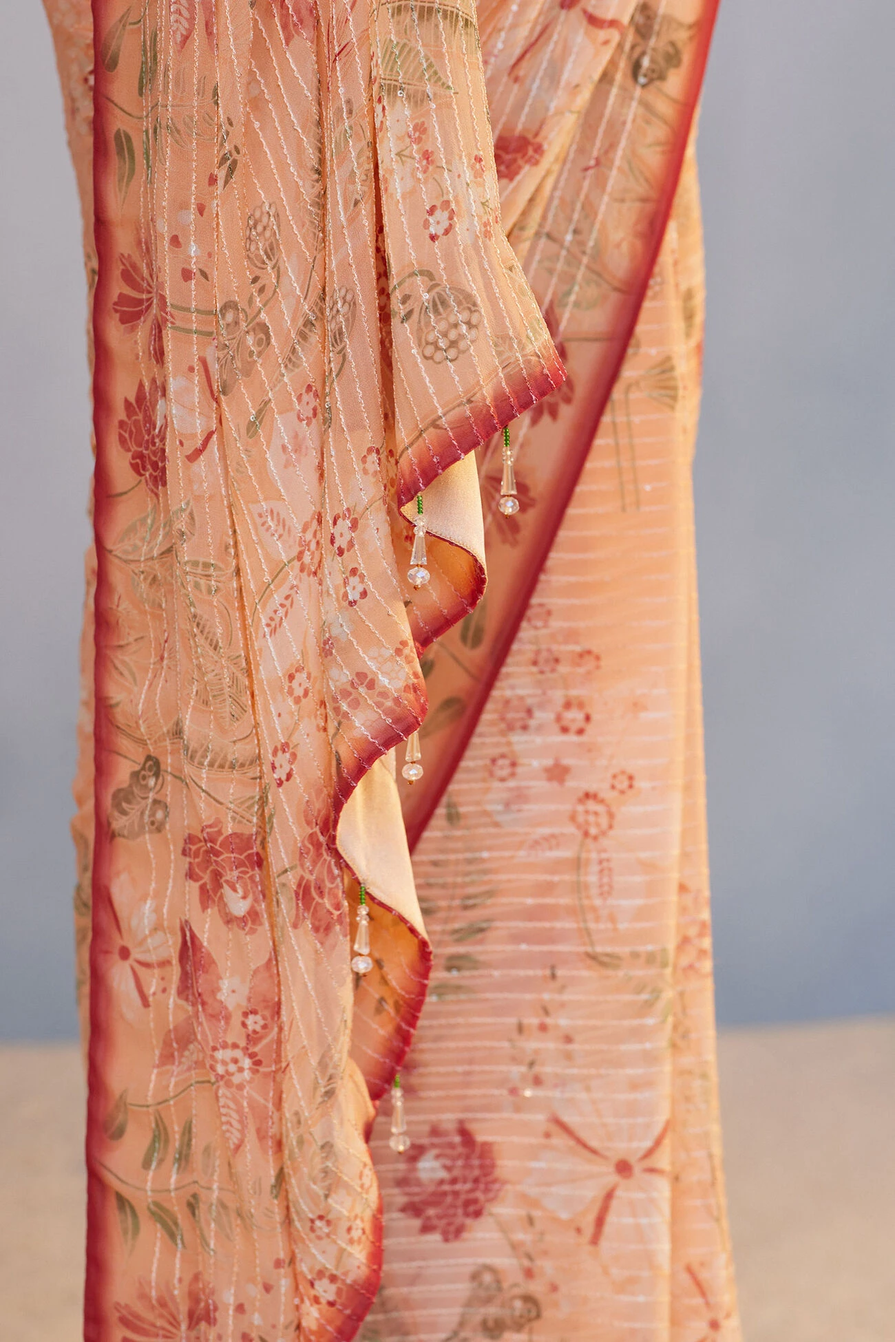 Calfuray Saree Set - Peach 7 Calfuray Saree Set - Peach - Image 7