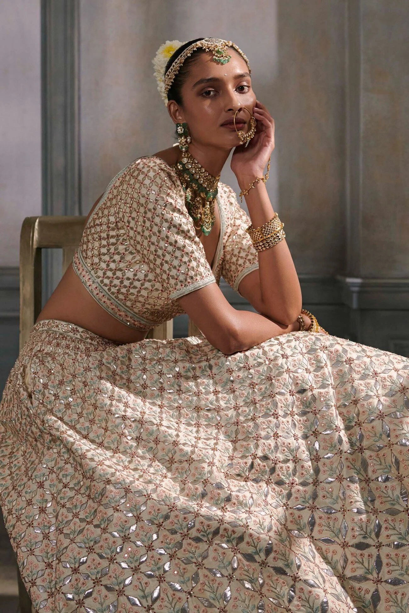 Srinithi Lehenga Set – Ivory 4 Srinithi Lehenga Set – Ivory - Image 4