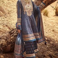 Shyla Ajrakh Kurta Set – Indigo