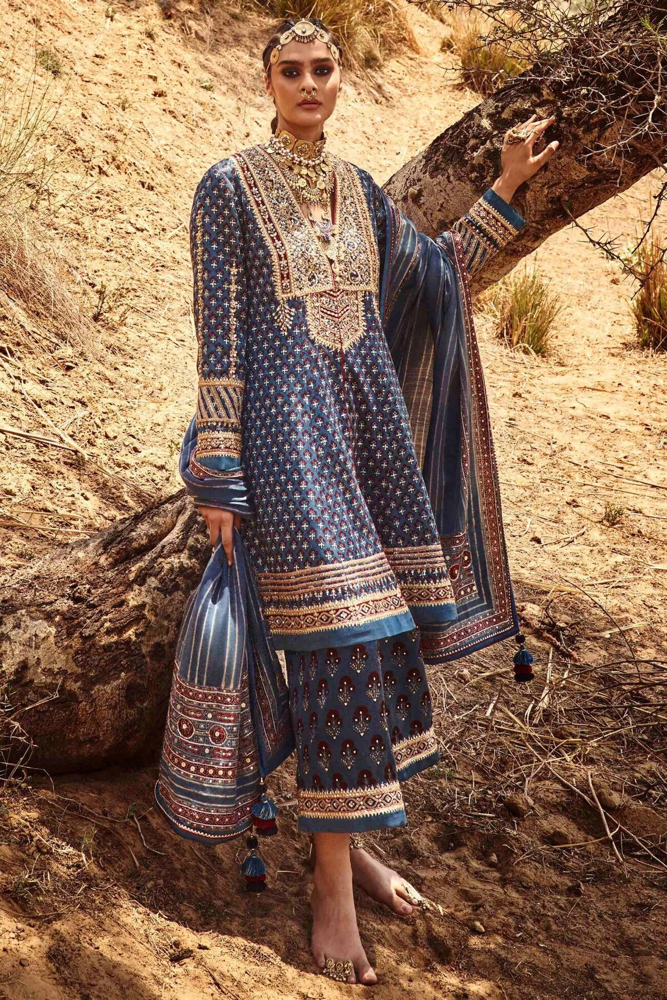 Shyla Ajrakh Kurta Set – Indigo 1 Shyla Ajrakh Kurta Set – Indigo