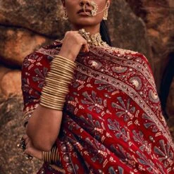 Laukya Ajarakh Lehenga Set- Red -Abhinaya shop ad f21p62 lcd red 7 1