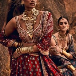 Laukya Ajarakh Lehenga Set- Red -Abhinaya shop ad f21p62 lcd red 8 1