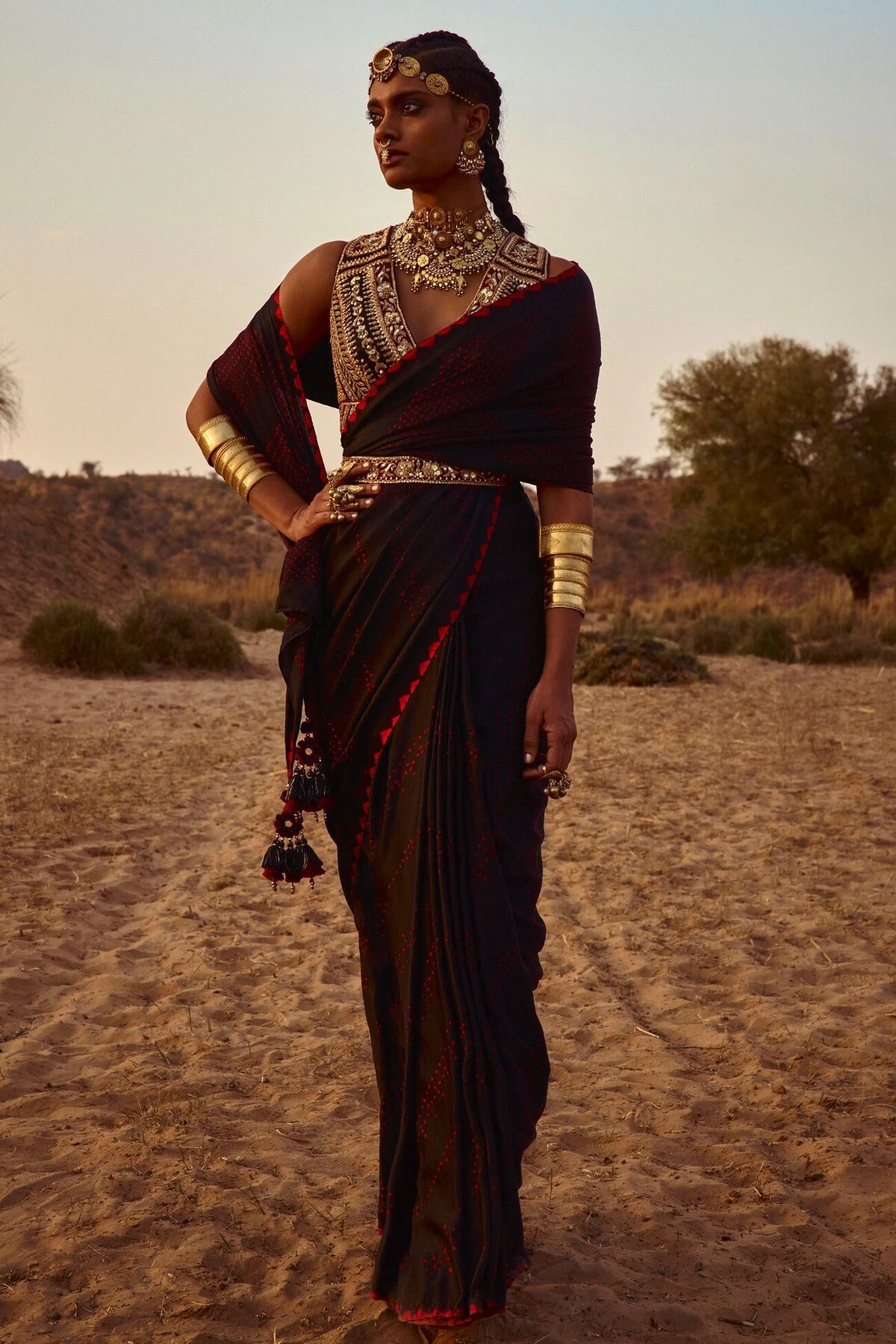 Deetya Bandhani Saree – Black/Red 1 Deetya Bandhani Saree – Black/Red