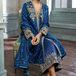 Ganavi Bandhani Kurta Set – Blue -Abhinaya shop ad f21p74 blue 4