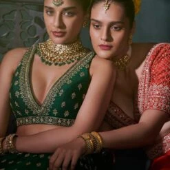 Siya Lehenga Set – Emerald Green -Abhinaya shop ad f21r25lcd emrald green 3