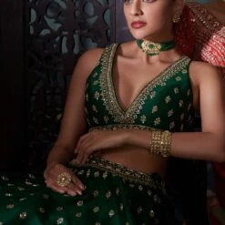 Siya Lehenga Set – Emerald Green -Abhinaya shop ad f21r25lcd emrald green 4