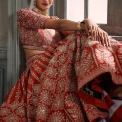 Deepa Lehenga Set – Red -Abhinaya shop ad f21r27lcd red 3