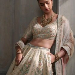 Veena Lehenga Set – Cream -Abhinaya shop ad f21r2lcd cream 3