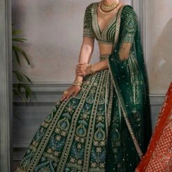 Rooma Lehenga Set – Green -Abhinaya shop ad f21r72lcd green 3