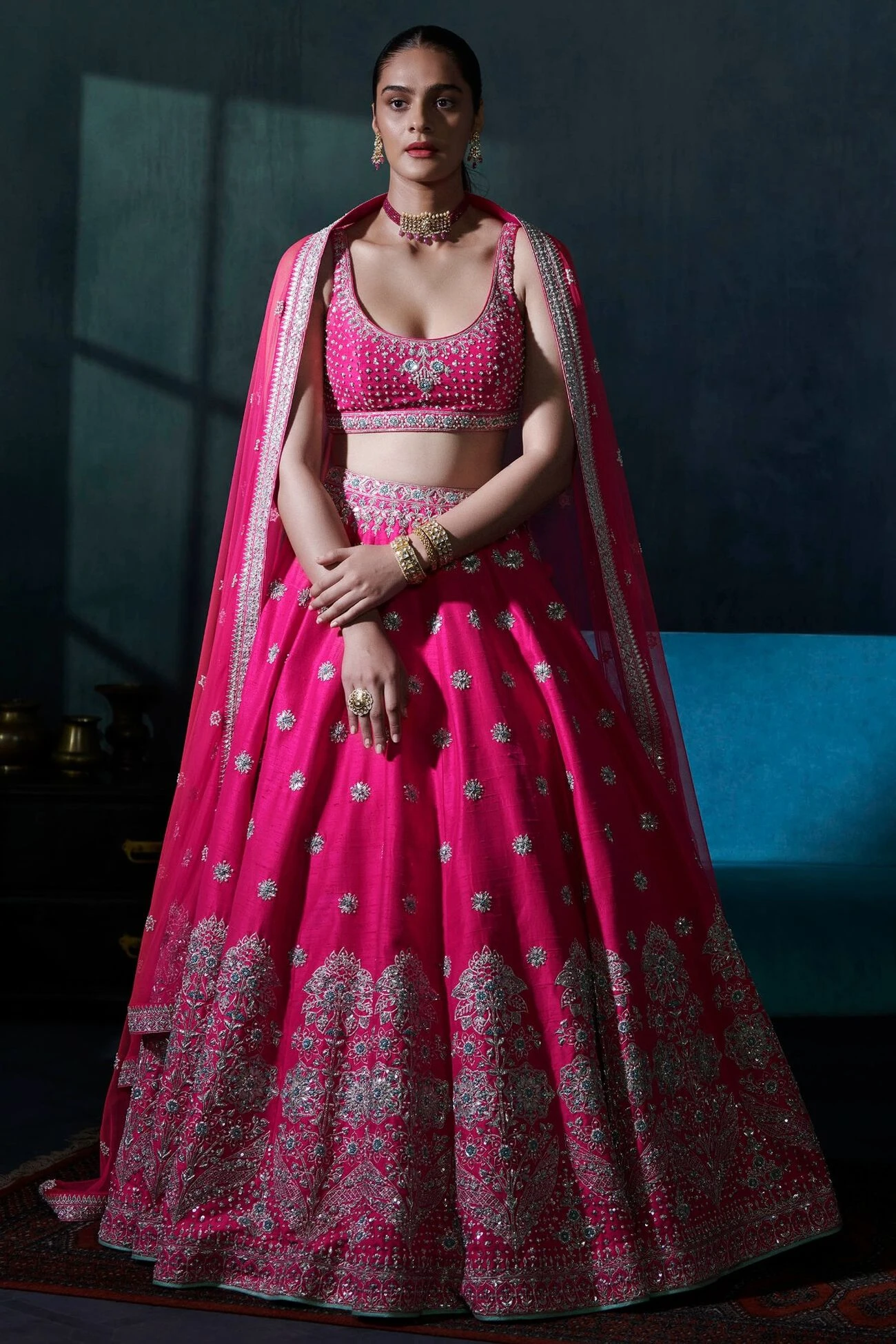 Ezrine Lehenga Set – Carrot Pink 1 Ezrine Lehenga Set – Carrot Pink