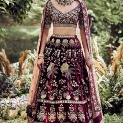Vrita Lehenga -Abhinaya shop ad fw20ab011lcd burgundy velvet 4
