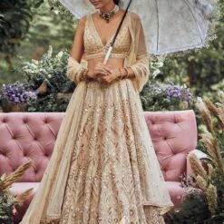 Idaya Lehenga Set-Champagne