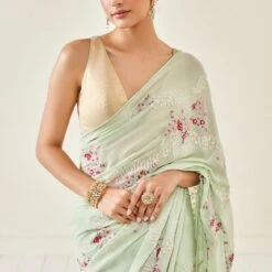 Alyssa Saree Set – Pista -Abhinaya shop ad s22a7 pista 4