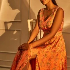 Isabella Gown – Coral -Abhinaya shop ad s22ms327 pink 5