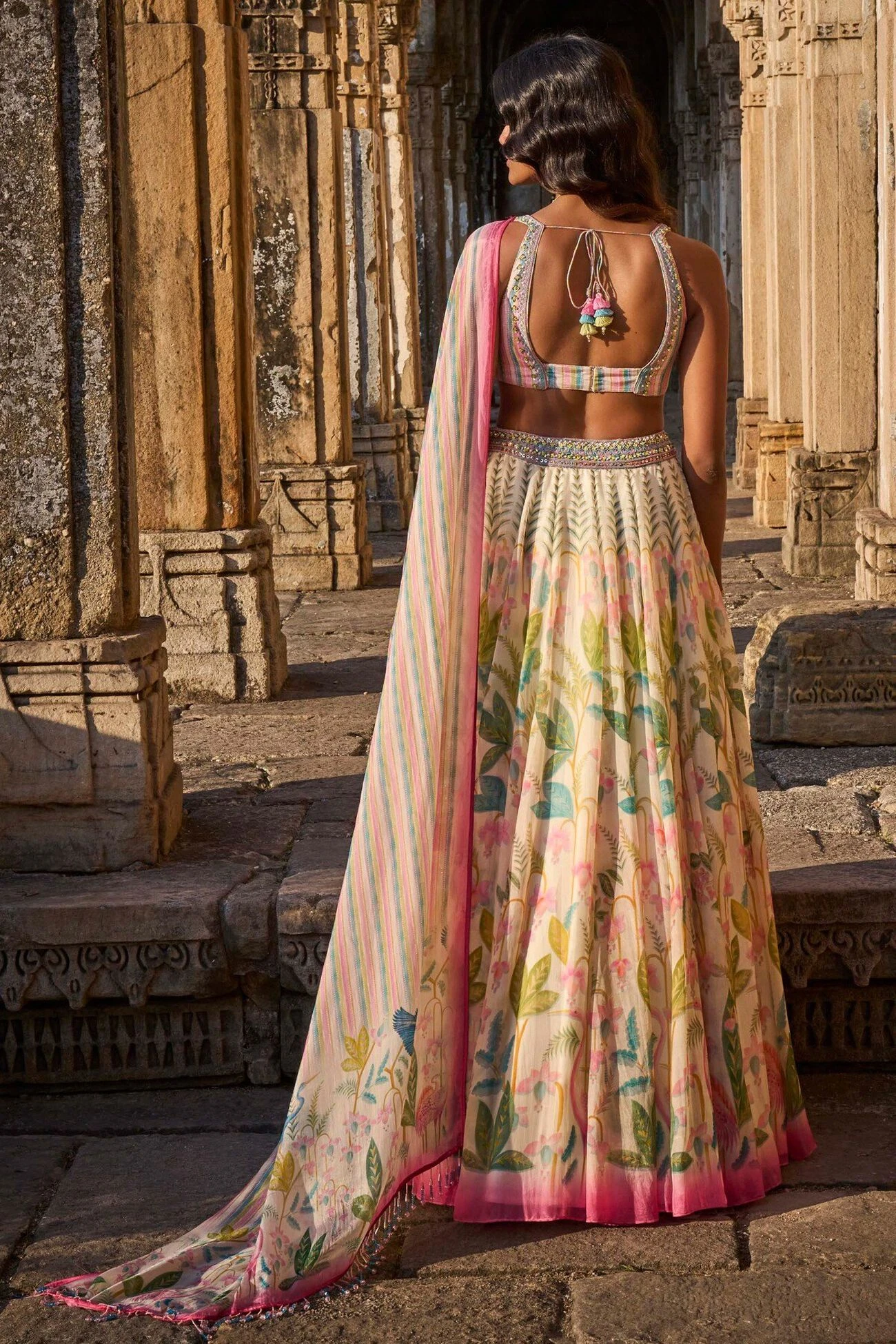 Flamingo Paradise Lehenga Set - Natural 2 Flamingo Paradise Lehenga Set - Natural - Image 2