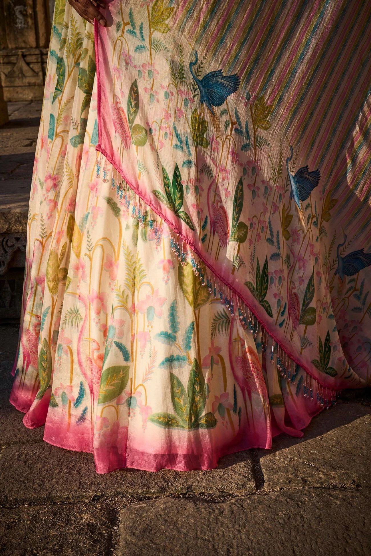 Flamingo Paradise Lehenga Set - Natural 4 Flamingo Paradise Lehenga Set - Natural - Image 4