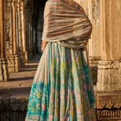 Flamingo Paradise Lehenga Set​ - Powder Blue -Abhinaya shop ad s22rm108a p blue 3