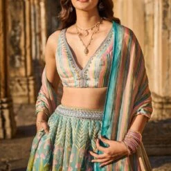 Flamingo Paradise Lehenga Set​ - Powder Blue -Abhinaya shop ad s22rm108a p blue 4