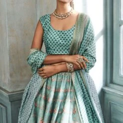 Aditri Lehenga Set- Sage Green -Abhinaya shop ad ss18mb181n sagegreen 4